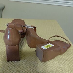 Gianni Bini Nude Patent Block Heel Sandals